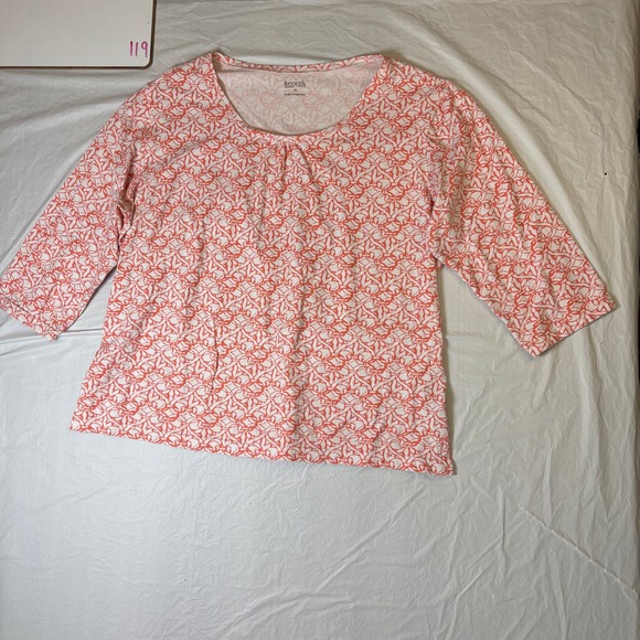 Kenneth Woman Tops - Kenneth Woman 1X Coral White Geometric Print 3/4 Sleeve Top Plus Size